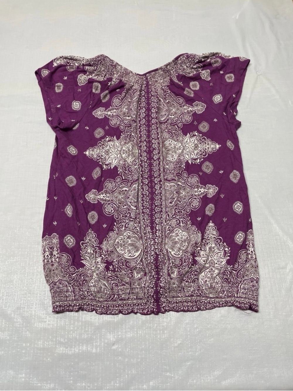 Sonoma Purple Paisley Boho Short Sleeve Blouse - Picture 2 of 5